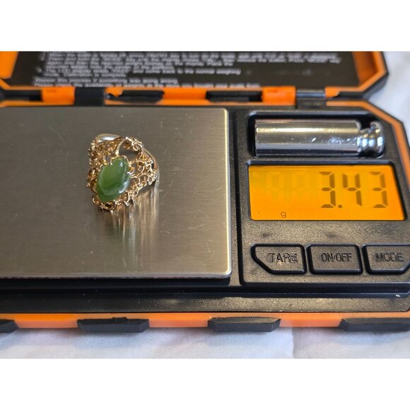 Vintage Gold Plated Green Stone Ring Size 6.5 Elegant Filigree Design Exquisite - Picture 7 of 11